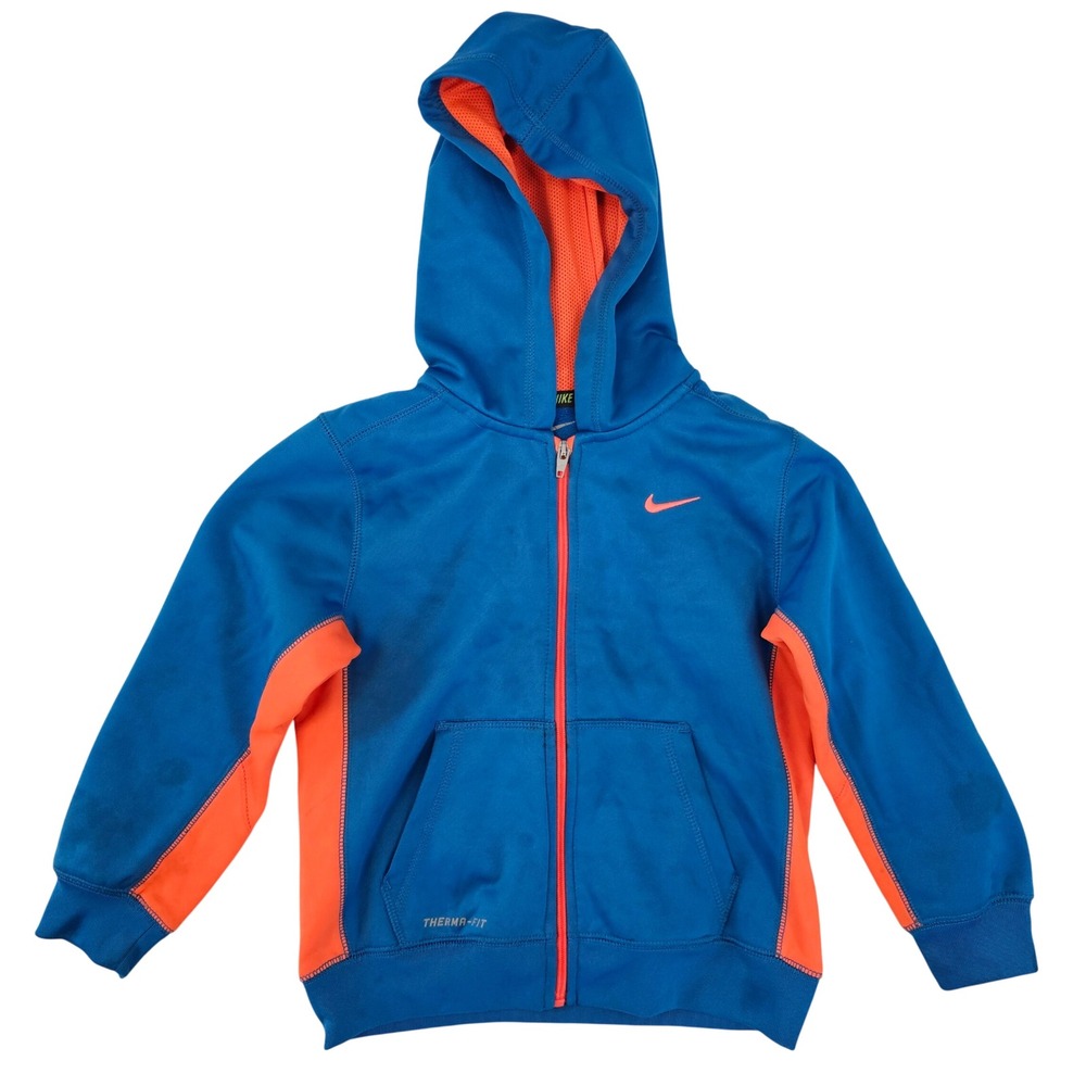 Nike Boys Therma-FIT Full Zip Hoodie Blue Orange Fleece‎ Sweatshirt Size 6